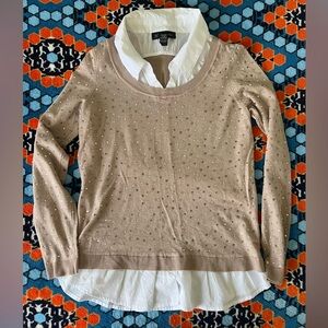 INC Women’s Layer Sweater/Button Down Shirt Look withh Rhinestones